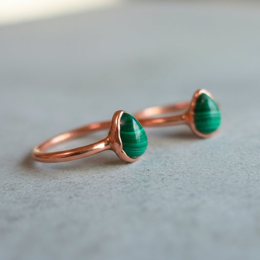 Handcrafted Malachite Ring with Teardrop Copper Design Artistry - Blackbird & Sage Jewelry