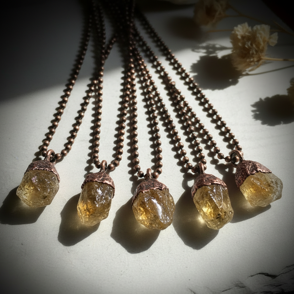 Citrine necklaces flat lay - lightened