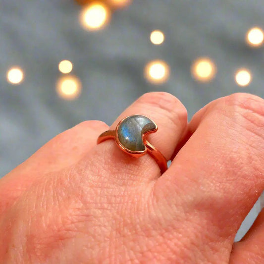 Labradorite Crescent Moon Ring in Copper, Size 7 - Blackbird & Sage Jewelry
