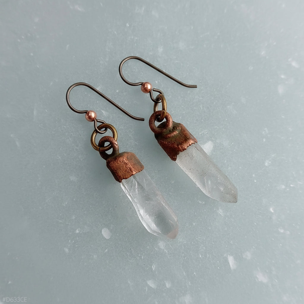 Handmade Raw Quartz Earrings with Copper Caps and Niobium Comfort - Blackbird & Sage Jewelry