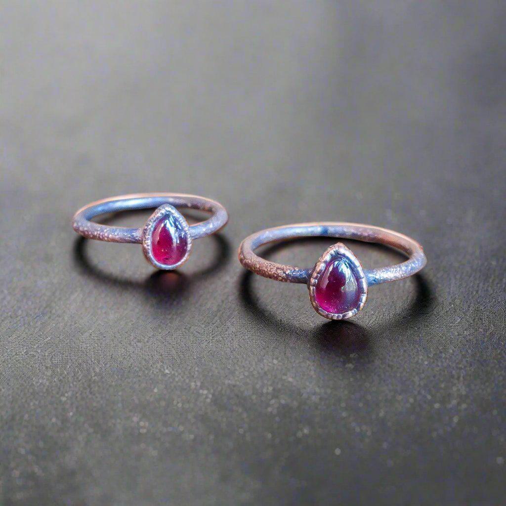 Handmade Garnet Birthstone Ring with Copper Band Elegance - Blackbird & Sage Jewelry