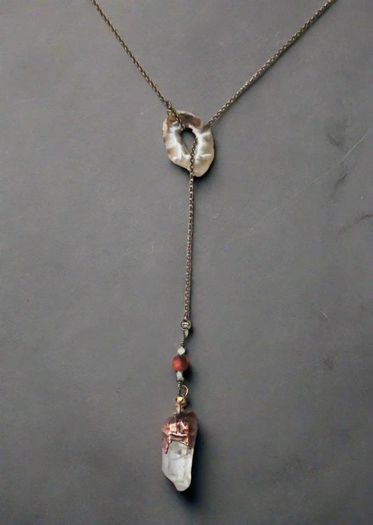 Raw Quartz Lariat Style Necklace for Energy and Intuition - Blackbird & Sage Jewelry