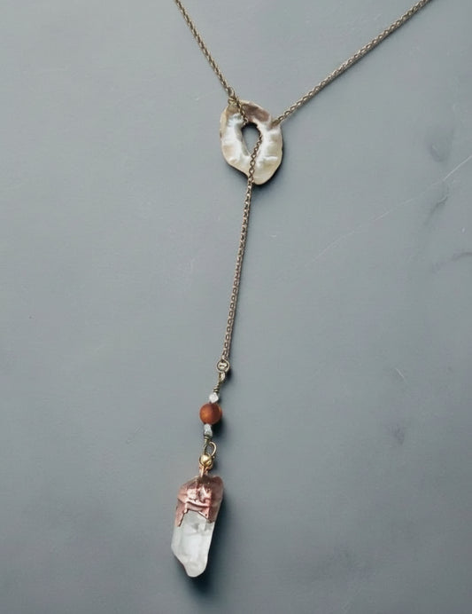Raw Quartz Lariat Style Necklace for Energy and Intuition - Blackbird & Sage Jewelry