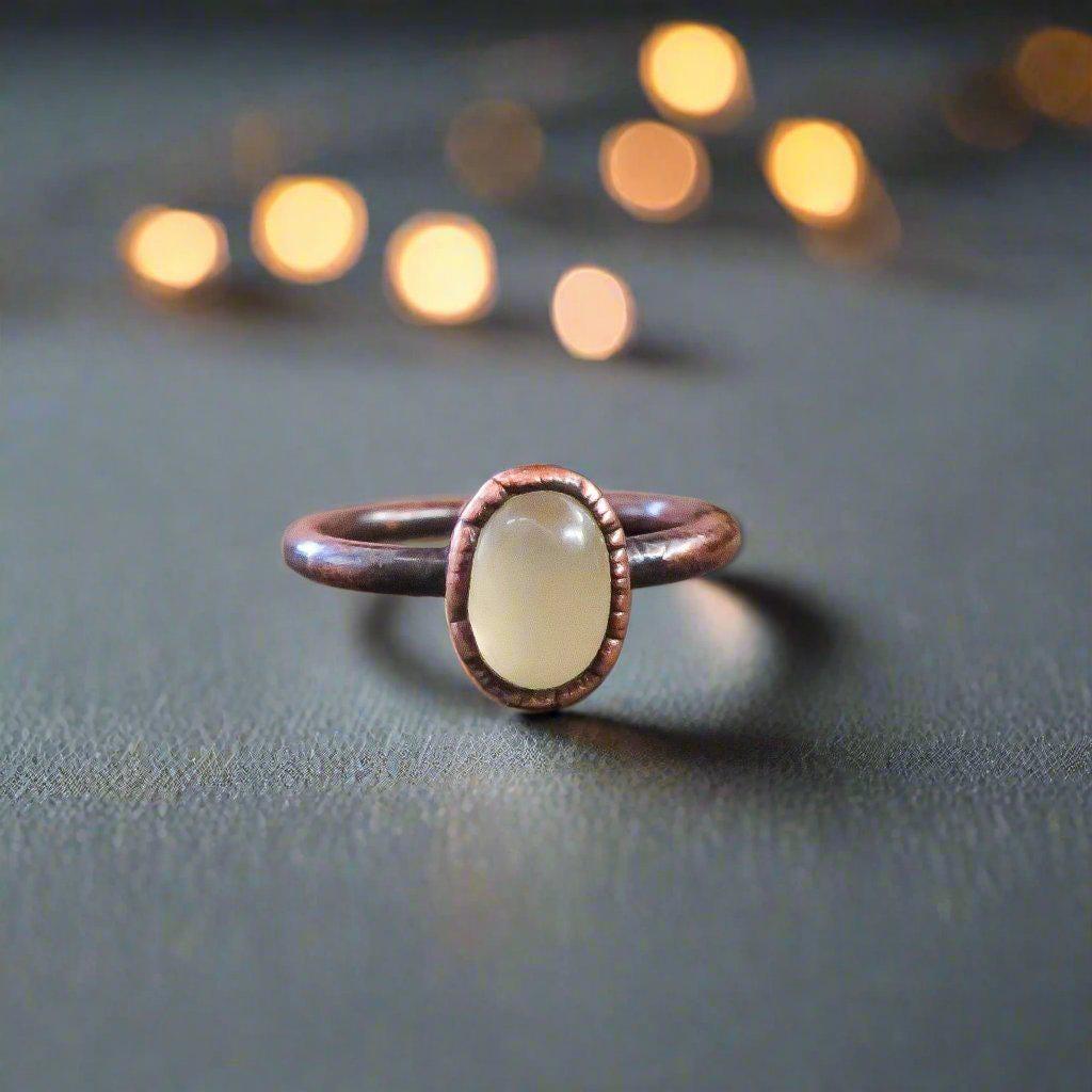 Handcrafted Prehnite Copper Ring for Healing Energy Boost - Blackbird & Sage Jewelry