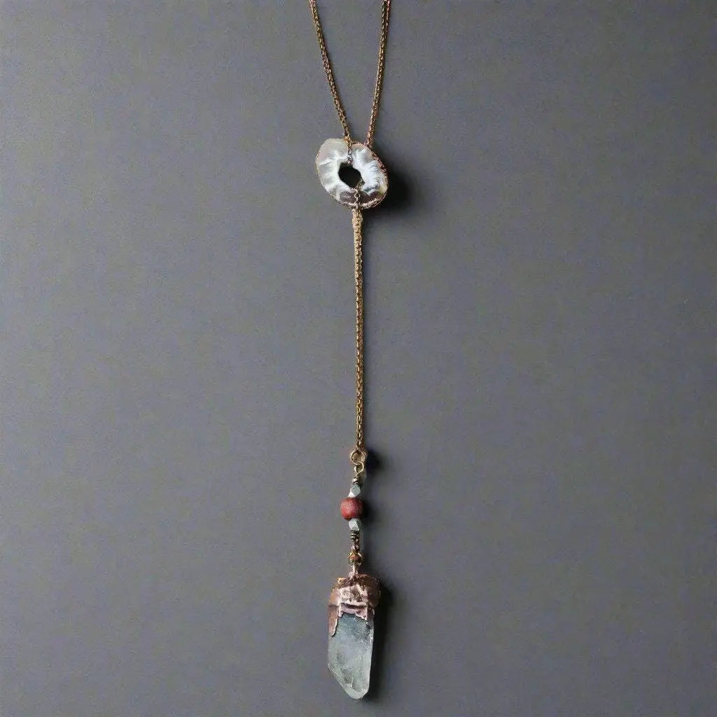 Raw Quartz Lariat Style Necklace for Energy and Intuition - Blackbird & Sage Jewelry