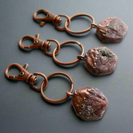 Handmade Raw Ruby Crystal Keychain with Copper Clasp Charm - Blackbird & Sage Jewelry