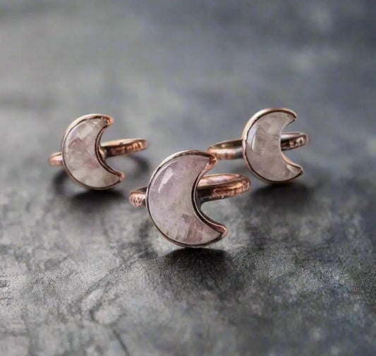 Unique Handmade Kunzite Crescent Moon Ring for Boho Lovers - Blackbird & Sage Jewelry