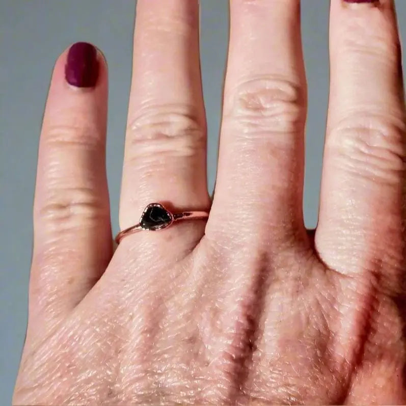 Black Tourmaline Stacking Ring for Energy Protection - Blackbird & Sage Jewelry