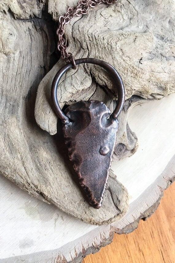 Large Obsidian Arrowhead Necklace in Electroformed Copper - Blackbird & Sage Jewelry