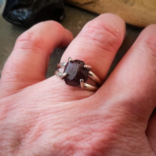 Raw Garnet Nugget Ring in Sterling Silver for Women - Empowering Design - Blackbird & Sage Jewelry