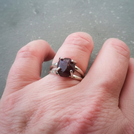 Raw Garnet Nugget Ring in Sterling Silver for Women - Empowering Design - Blackbird & Sage Jewelry