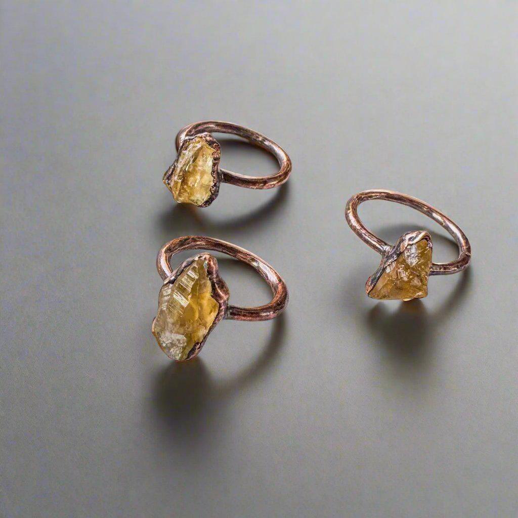 Handmade Raw Citrine Ring in Copper for Abundance - Blackbird & Sage Jewelry