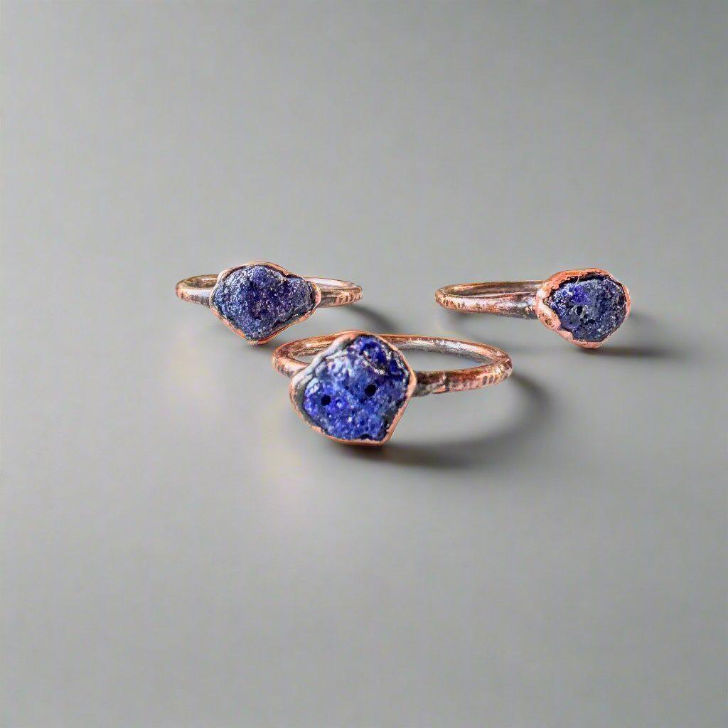 Unique Handmade Raw Azurite Copper Ring for Boho Style - Blackbird & Sage Jewelry
