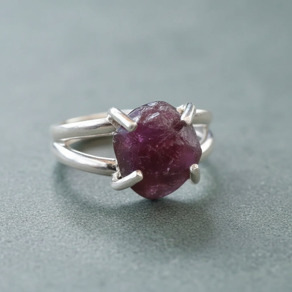 Raw Garnet Nugget Ring in Sterling Silver for Women - Empowering Design - Blackbird & Sage Jewelry
