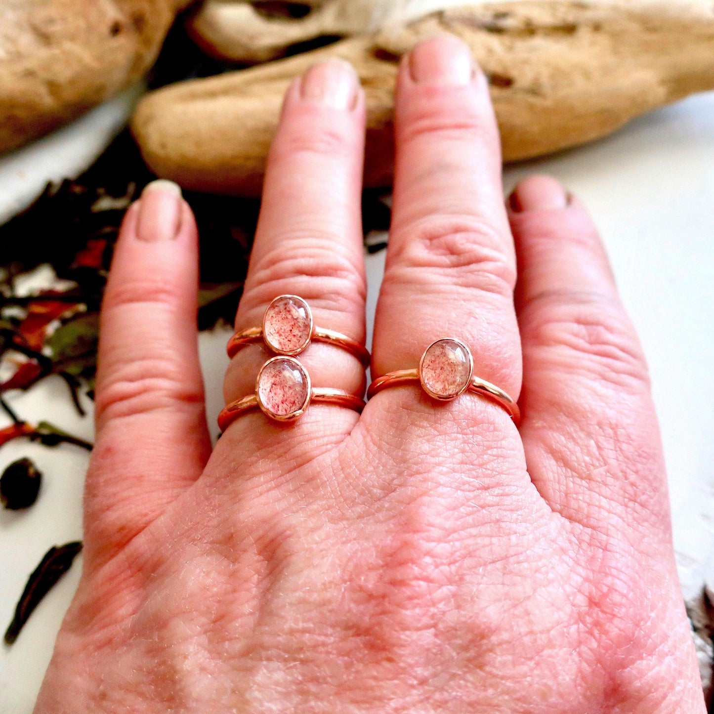 Strawberry Quartz Ring Set in Copper for Positive Energy - Blackbird & Sage Jewelry