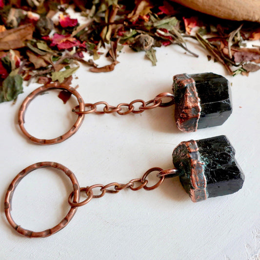 Electroformed Raw Black Tourmaline Keychain for Protection - Blackbird & Sage Jewelry
