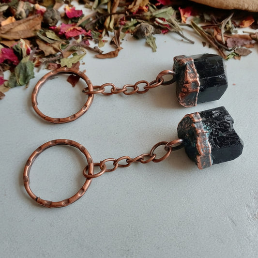 Electroformed Raw Black Tourmaline Keychain for Protection - Blackbird & Sage Jewelry