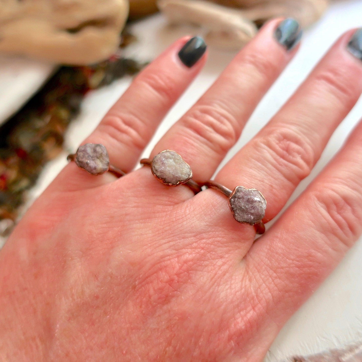 Raw Lepidolite Ring for Stress Relief and Calm Energy - Blackbird & Sage Jewelry