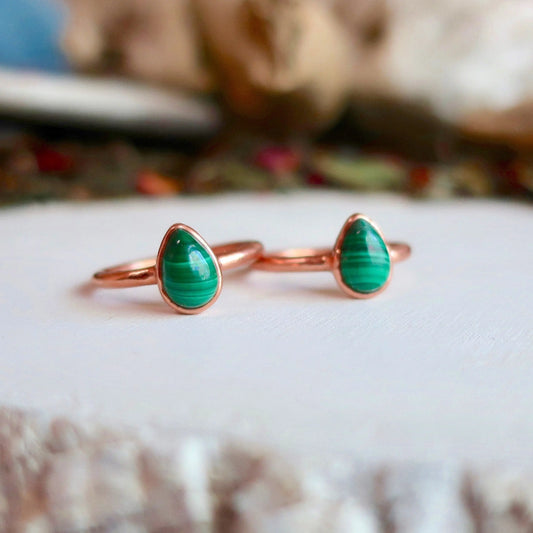 Handmade Teardrop Malachite Ring in Unique Copper Design - Blackbird & Sage Jewelry