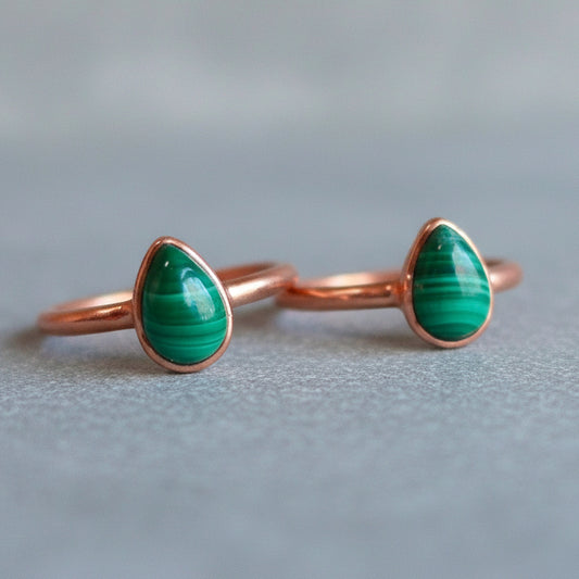 Handmade Teardrop Malachite Ring in Unique Copper Design - Blackbird & Sage Jewelry
