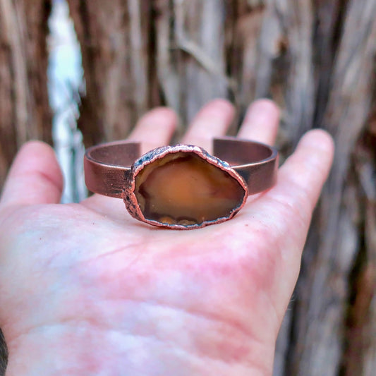 Handcrafted Copper Agate Slice Cuff Bracelet for Balance Blackbird & Sage Studio