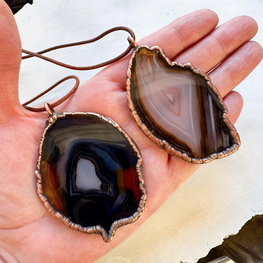Blue Agate Slice Statement Necklace with Copper Pendant - Blackbird & Sage Jewelry