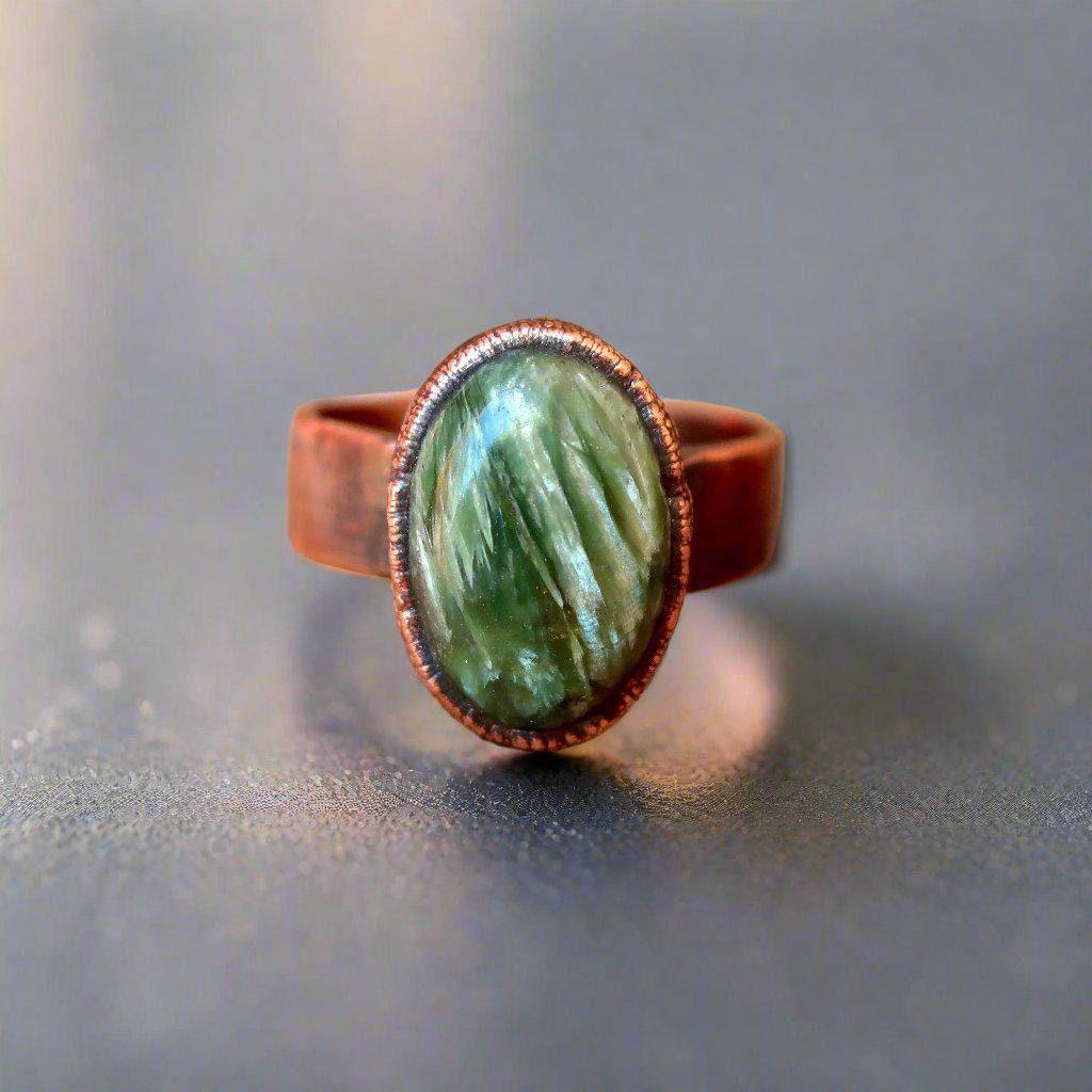 Handcrafted Seraphinite Copper Ring for Spiritual Balance - Blackbird & Sage Jewelry