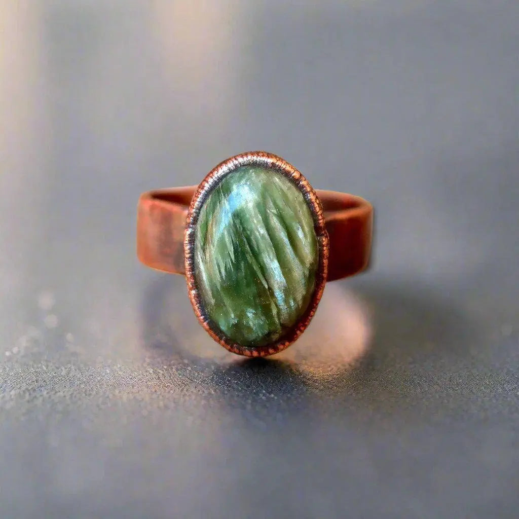 Handcrafted Seraphinite Copper Ring for Spiritual Balance - Blackbird & Sage Jewelry