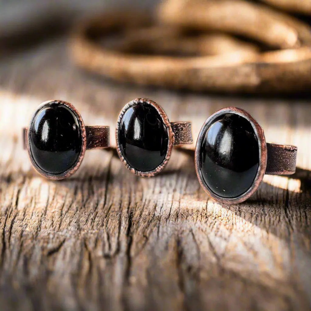 Bold Onyx Statement Copper Ring for Unique Boho Style - Blackbird & Sage Jewelry