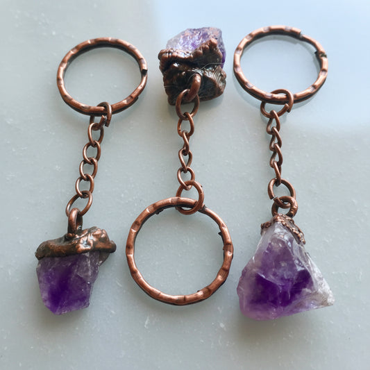 Raw Amethyst Crystal Copper Keychain for Healing Energy - Blackbird & Sage Jewelry