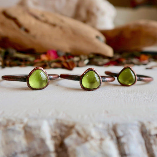 Handcrafted Peridot Ring in Copper for Love and Growth - Blackbird & Sage Jewelry