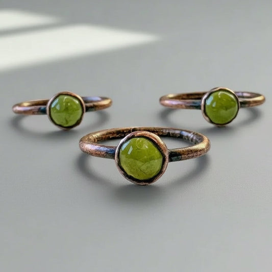 Handmade Peridot Ring in Electroformed Copper for Healing - Blackbird & Sage Jewelry