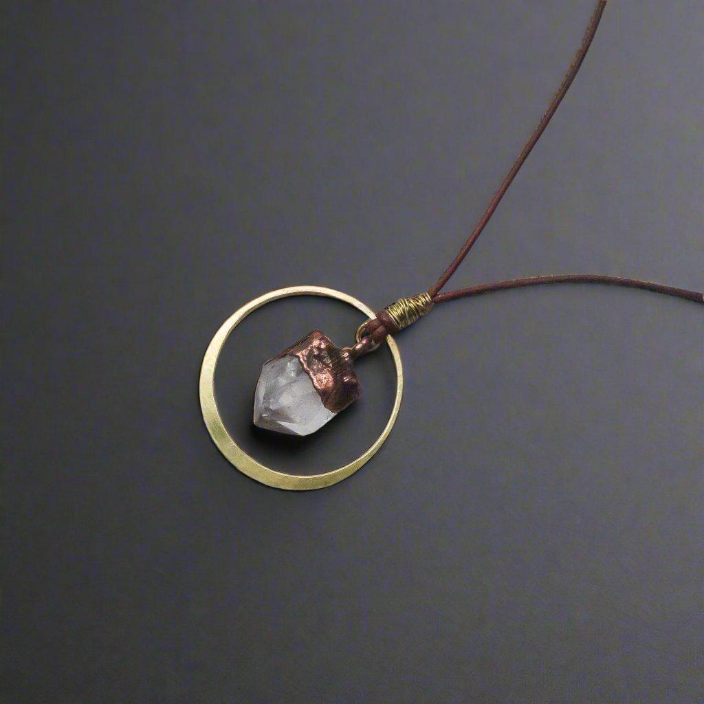 Handmade Quartz Point Necklace in Copper and Brass Energy Healing - Blackbird & Sage Jewelry