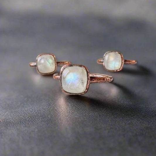 Moonstone Copper Ring - Handmade Boho Jewelry with Healing Energy - Blackbird & Sage Jewelry