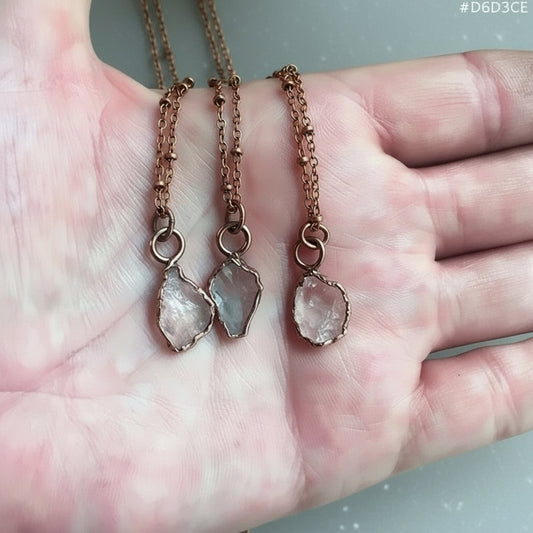Dainty Raw Rose Quartz Layer Necklace, Raw Crystal Layering Necklace, Electroformed Rose Quartz Rustic Style Pendant, Bohemian Jewelry Blackbird & Sage Jewelry