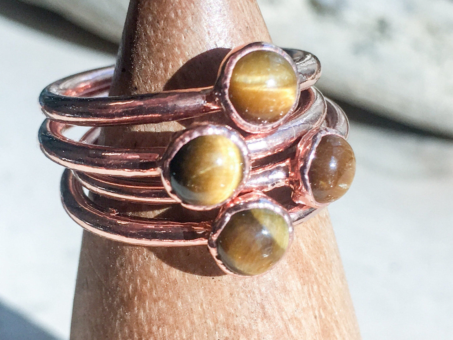 Tiger's Eye Stacking Ring in Electroformed Copper, Tigers Eye Ring, Electroformed Jewelry, Rustic Copper Band, Bohemian Crystal Jewelry Blackbird & Sage Jewelry