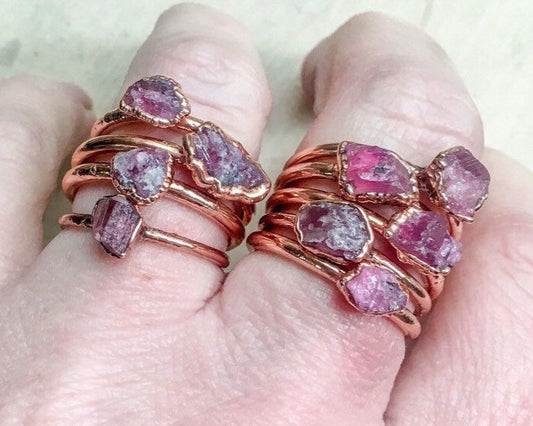 Dainty Raw Pink Tourmaline Copper Ring, Pink Tourmaline Jewelry, Stacking Ring, Electroformed Ring, October Birthstone Blackbird & Sage Jewelry