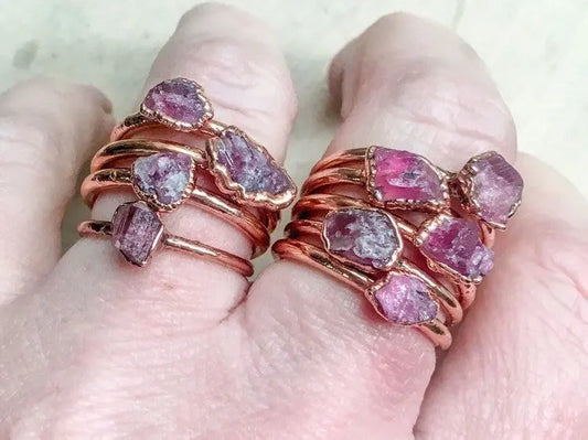Dainty Raw Pink Tourmaline Copper Ring, Pink Tourmaline Jewelry, Stacking Ring, Electroformed Ring, October Birthstone Blackbird & Sage Jewelry