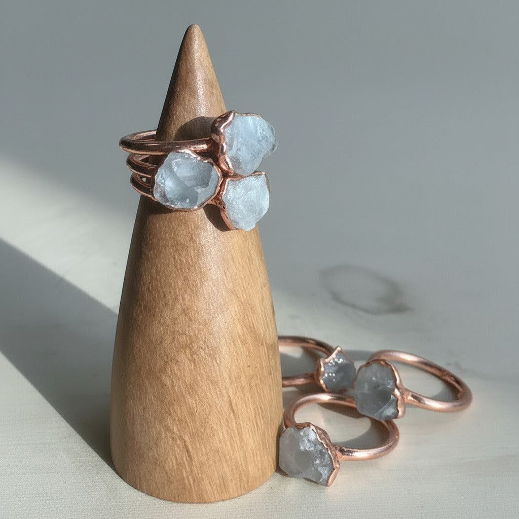Raw Celestite Copper Ring, Celestite Crystal Jewelry, Electroformed Copper Boho Ring, Blue Stone Ring, Bohemian Jewelry, Valentines Gift Blackbird & Sage Jewelry