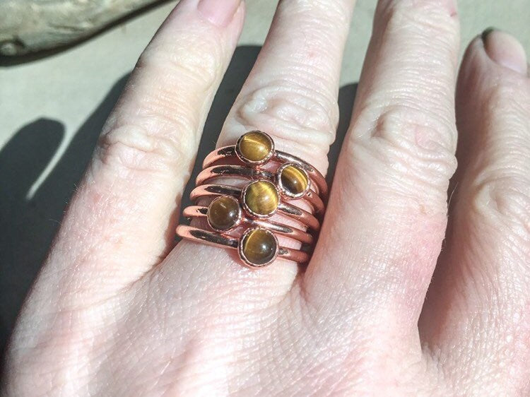 Tiger's Eye Stacking Ring in Electroformed Copper, Tigers Eye Ring, Electroformed Jewelry, Rustic Copper Band, Bohemian Crystal Jewelry Blackbird & Sage Jewelry