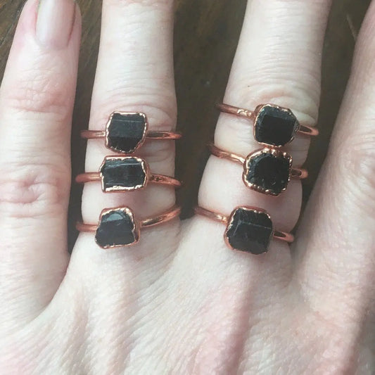 RAW Black Tourmaline Copper Ring, Black Tourmaline Ring, Electroformed Copper Jewelry, Protective Crystal Ring, Valentines Gift Blackbird & Sage Jewelry