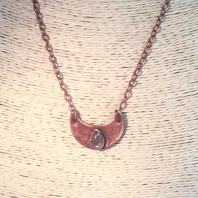 Labradorite Crescent Moon Necklace, Labradorite Crystal Pendant, Labradorite and Copper Jewelry, Electroform Labradorite Necklace for Women Blackbird & Sage Jewelry