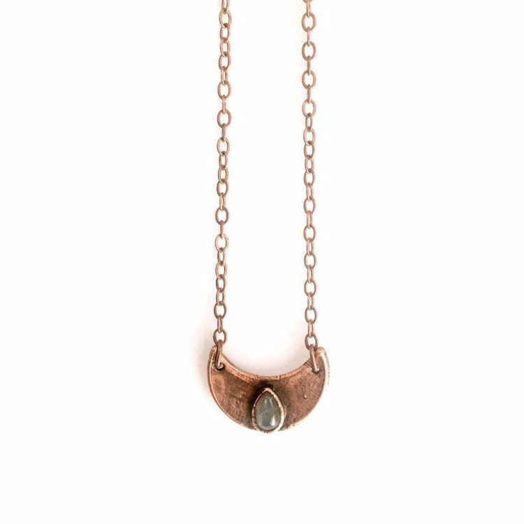 Labradorite Crescent Moon Necklace, Labradorite Crystal Pendant, Labradorite and Copper Jewelry, Electroform Labradorite Necklace for Women Blackbird & Sage Jewelry