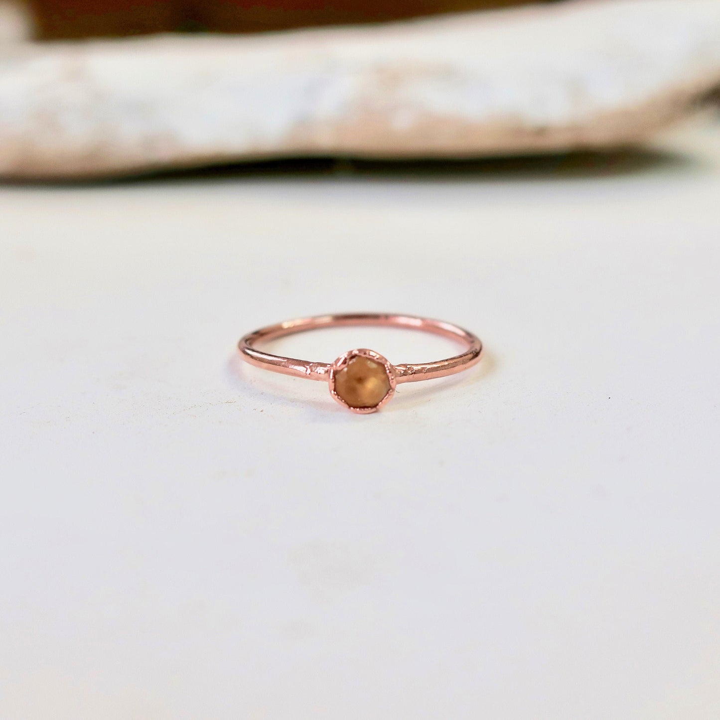 Citrine Electroformed Copper Ring, Dainty Small Stacking Ring, November Birthstone, Boho Citrine Jewelry Gift For Her Blackbird & Sage Jewelry