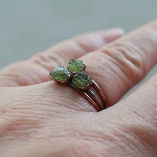 Raw Moldavite Copper Ring, Electroformed Tektite Jewelry