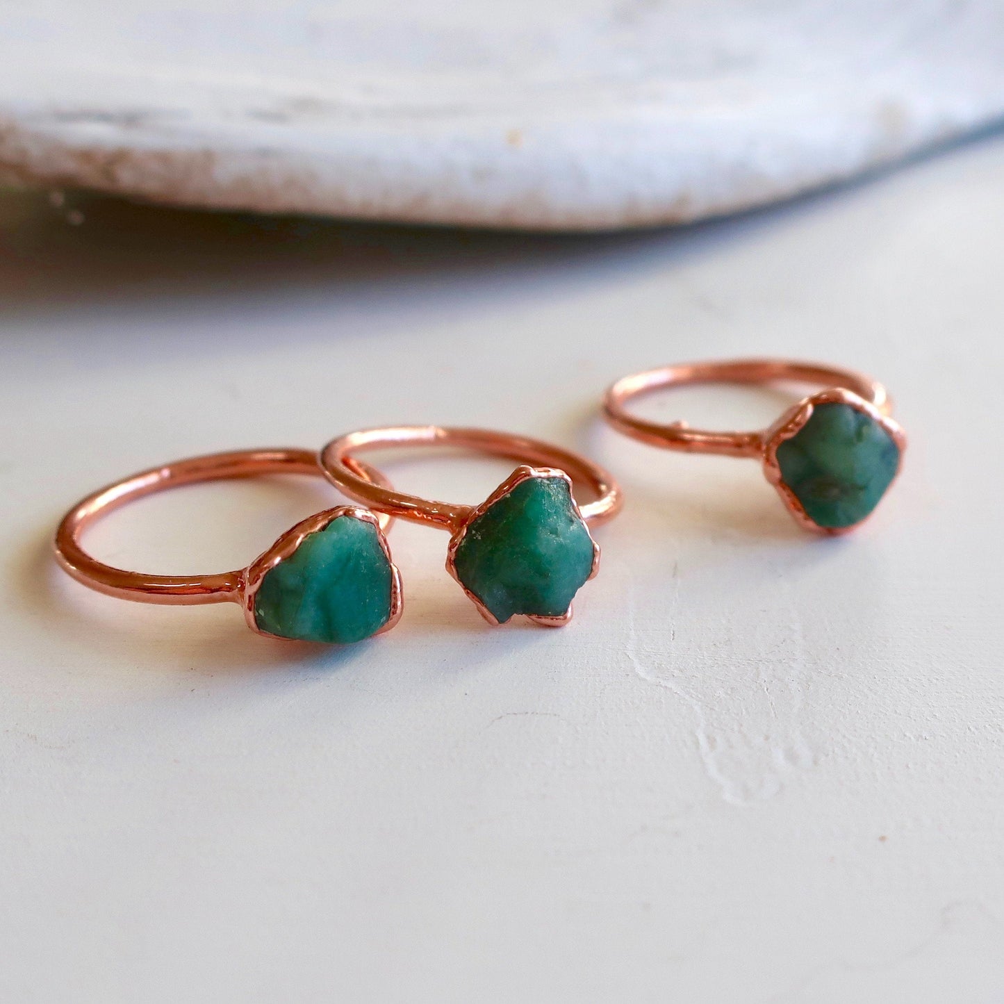Raw Emerald Copper Solitaire Ring, Rough Stone Ring, May Birthstone Jewelry, Electroformed Bohemian Jewelry, Valentines Gift Blackbird & Sage Jewelry