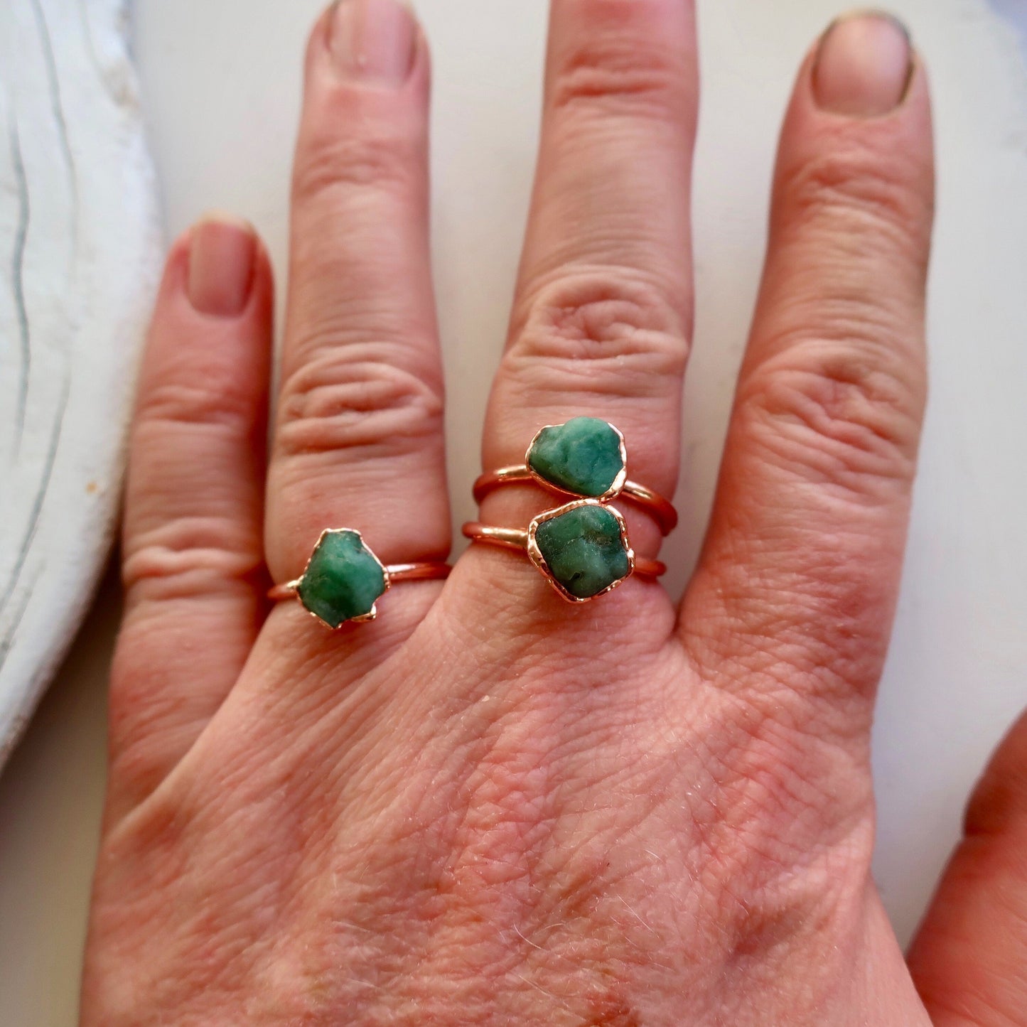 Raw Emerald Copper Solitaire Ring, Rough Stone Ring, May Birthstone Jewelry, Electroformed Bohemian Jewelry, Valentines Gift Blackbird & Sage Jewelry