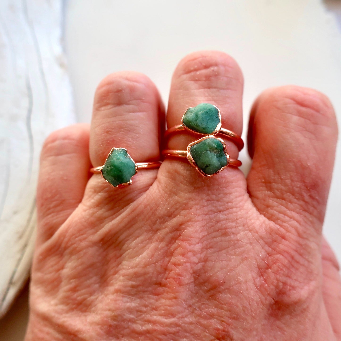 Raw Emerald Copper Solitaire Ring, Rough Stone Ring, May Birthstone Jewelry, Electroformed Bohemian Jewelry, Valentines Gift Blackbird & Sage Jewelry
