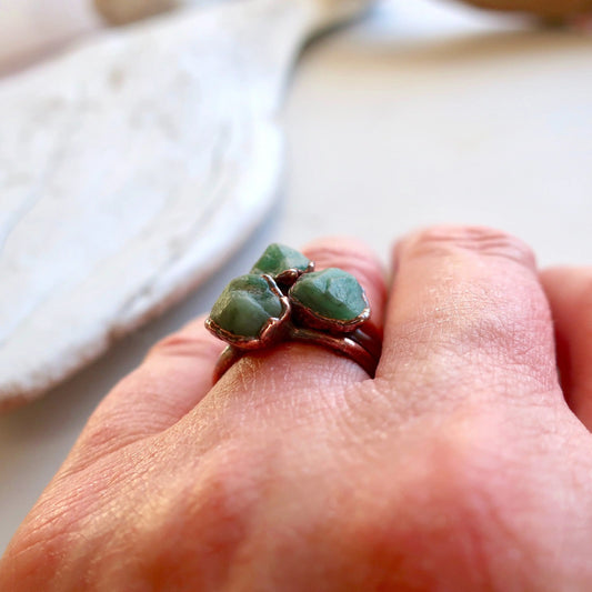 Raw Emerald Copper Solitaire Ring, Rough Stone Ring, May Birthstone Jewelry, Electroformed Bohemian Jewelry, Valentines Gift Blackbird & Sage Jewelry