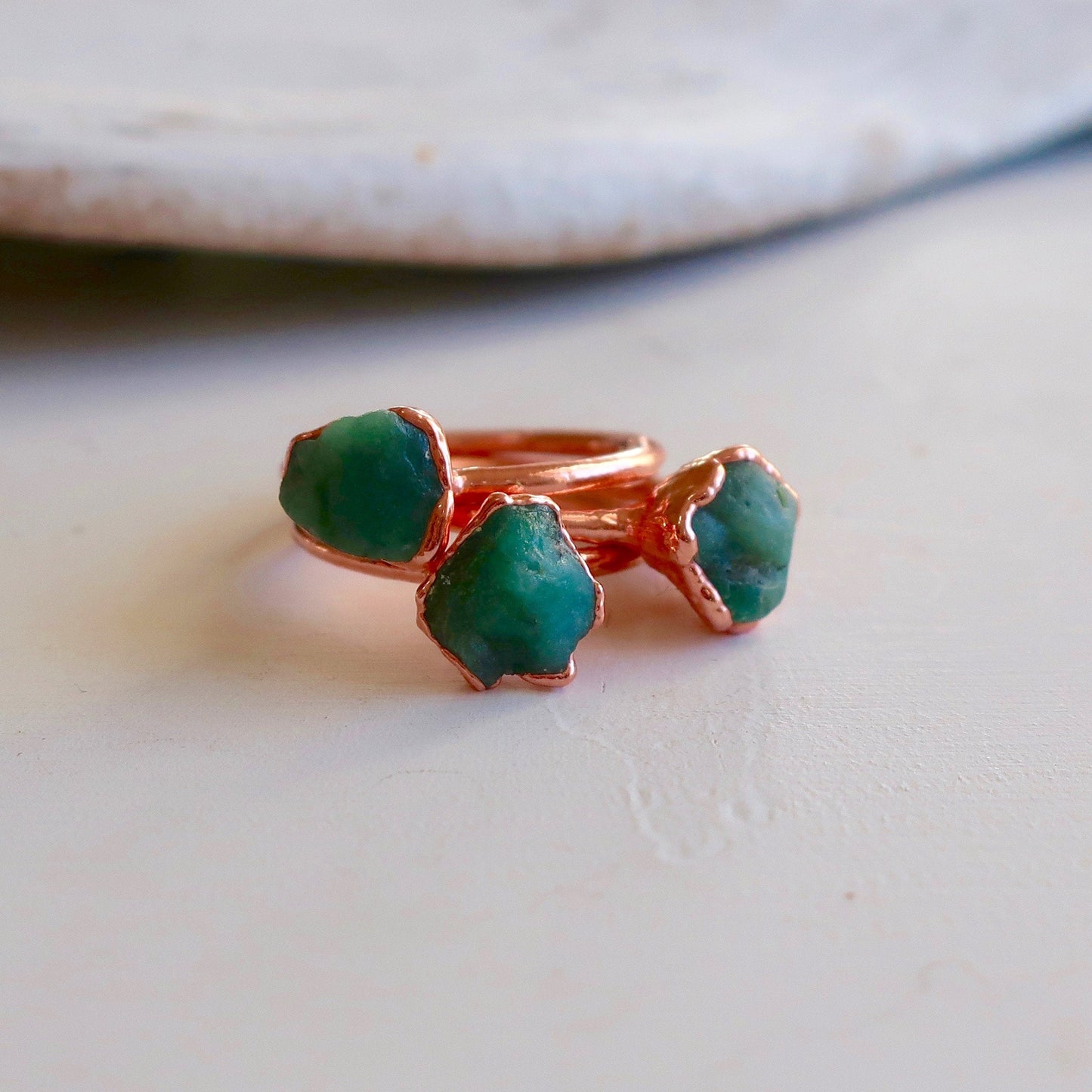 Raw Emerald Copper Solitaire Ring, Rough Stone Ring, May Birthstone Jewelry, Electroformed Bohemian Jewelry, Valentines Gift Blackbird & Sage Jewelry